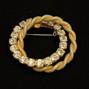 Vintage Gold and Crystal Circle Brooch